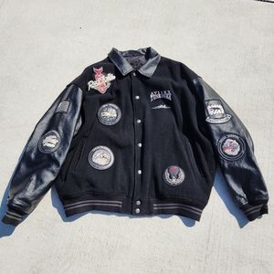 AVIREX Reversible Big Size Sleeve Leather Varsity Jacket Black With Collar XXL
